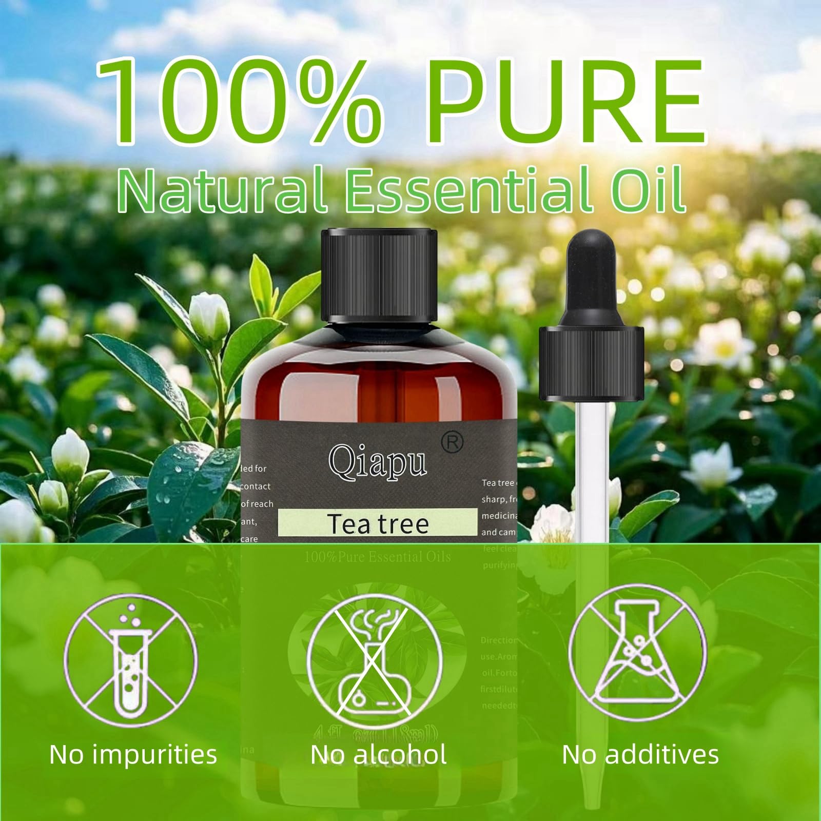 Qiapu dropper cap enables controlled dispersion for easy aromatherapy sessions.