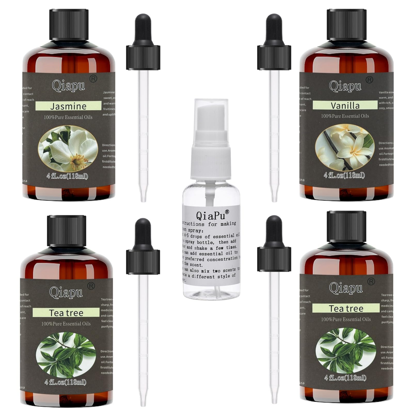 Qiapu pure natural aromatherapy oil bottle with dropper for precise diffuser drops.