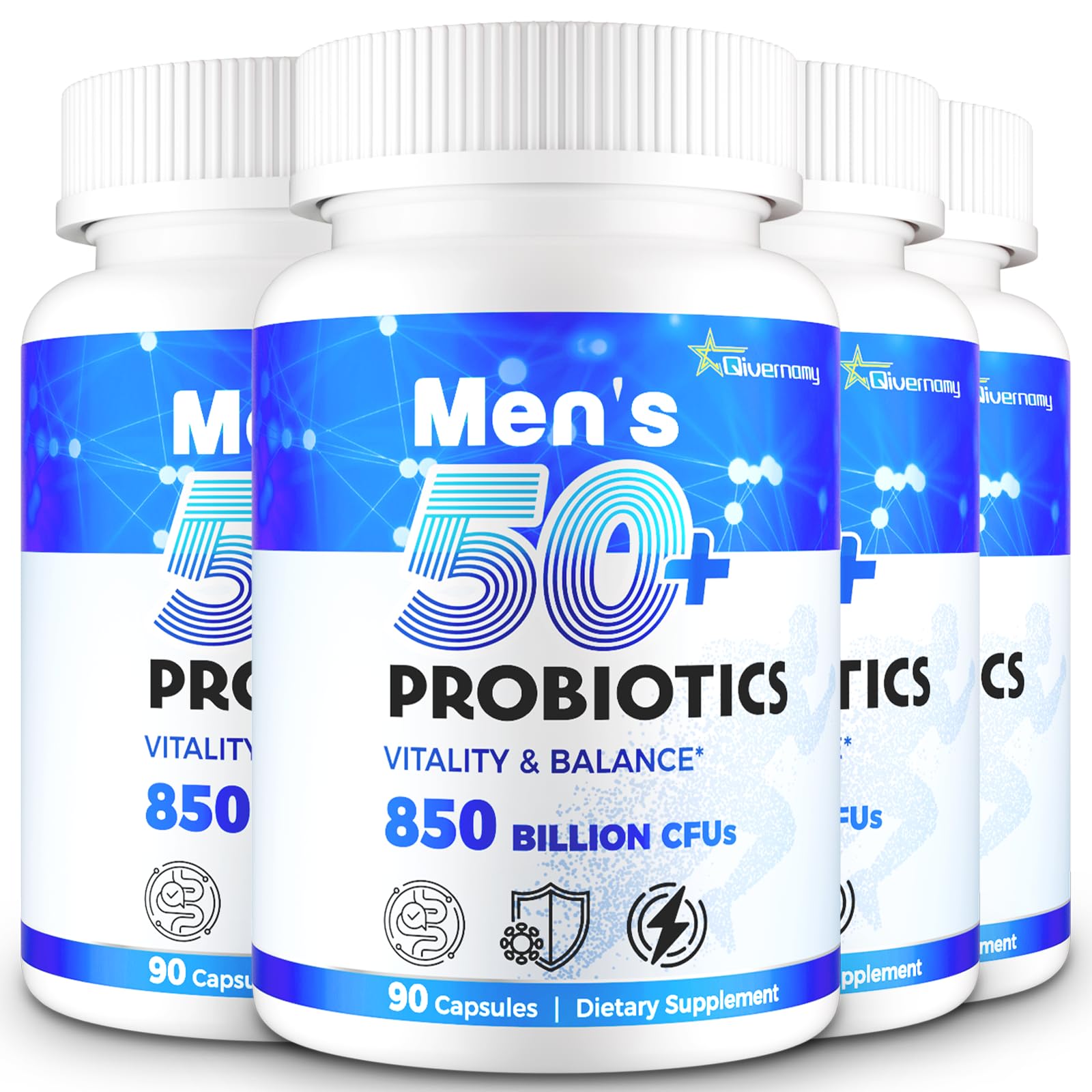QIVERNAMY Probiotics for Men 50+ bottle supports daily gut balance and wellness