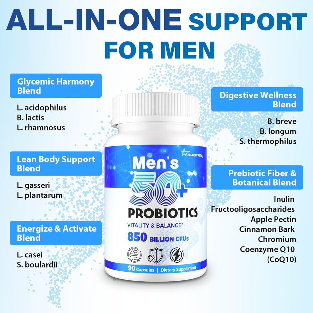 QIVERNAMY Probiotics for Men 50+ label closeup highlighting high potency CFU