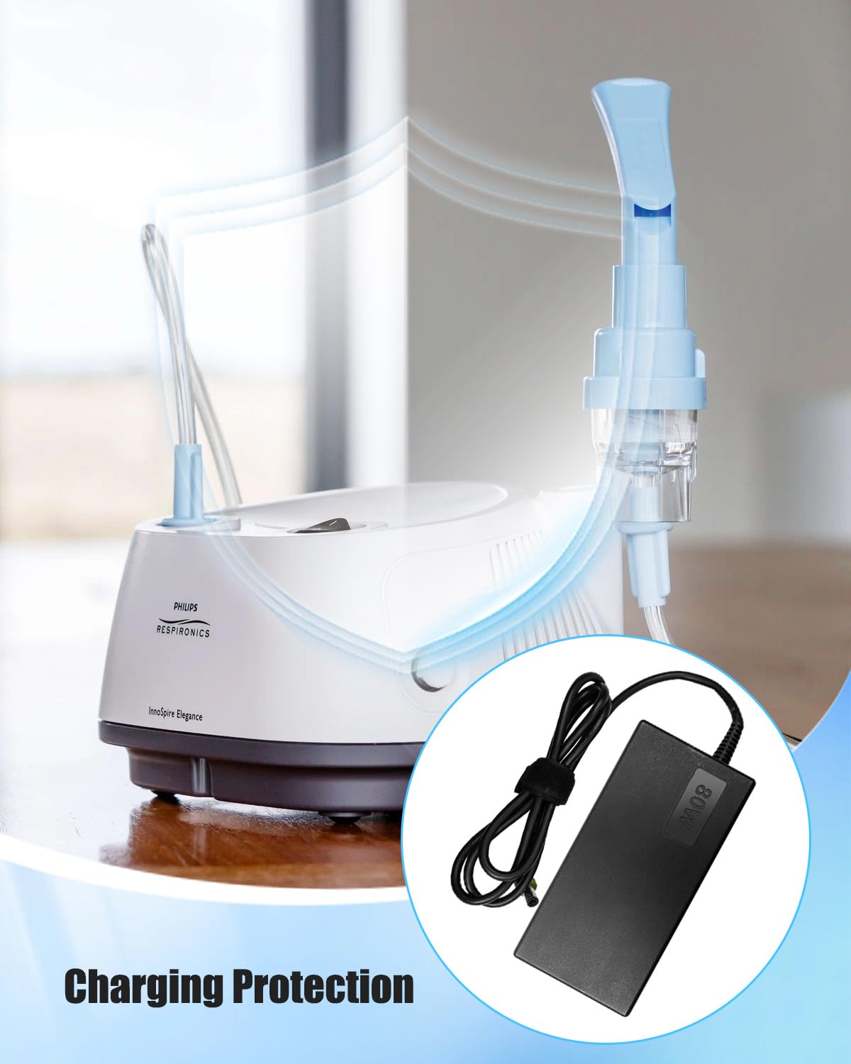 Qnbes DreamStation charger in use powering Philips CPAP device