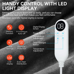 Qoosea heating pad remote control displaying 9 heat levels for personalized warmth.