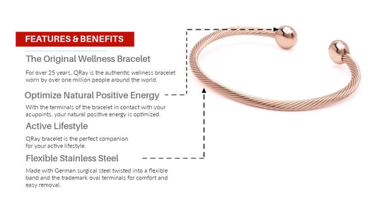 QRAY Rose Gold Deluxe bracelet on the wrist for all-day comfort and style.