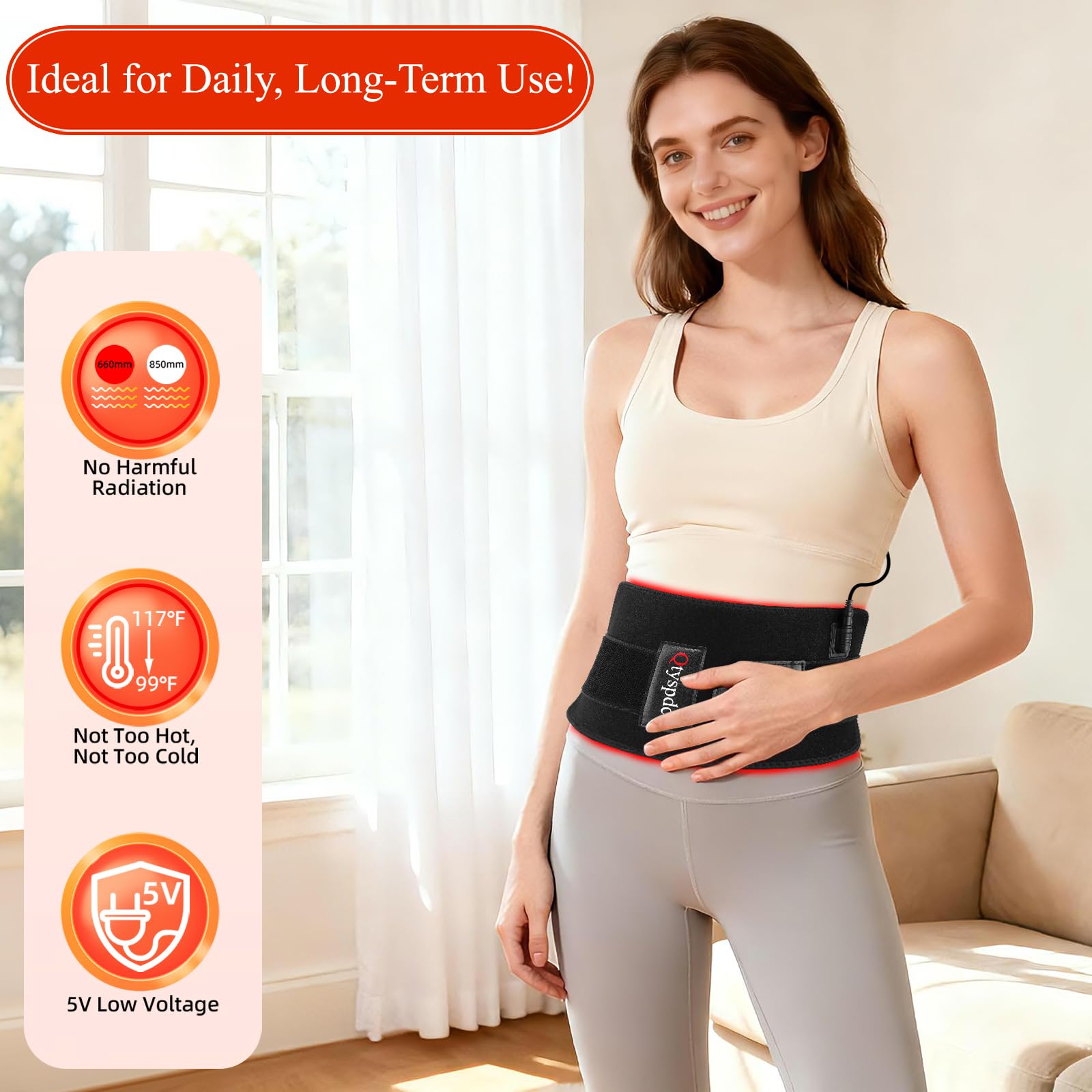 Qtyspdct red light therapy belt belly coverage for versatile use.