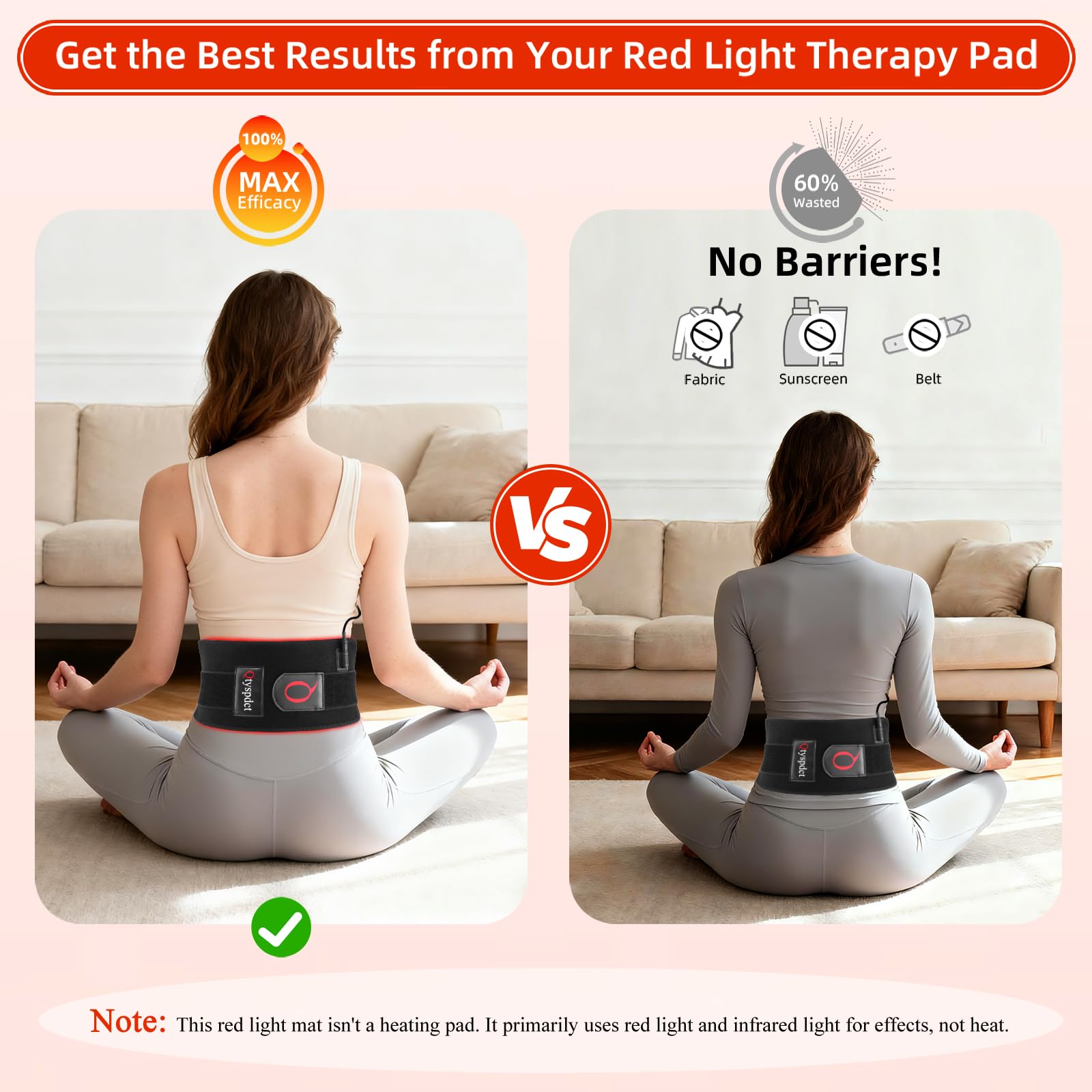 Qtyspdct red light therapy belt waist positioned for core comfort.