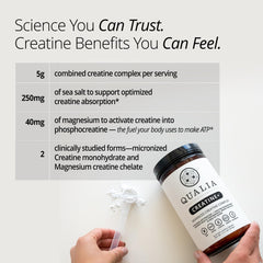 Qualia Creatine powder dissolves easily in water for smooth texture.