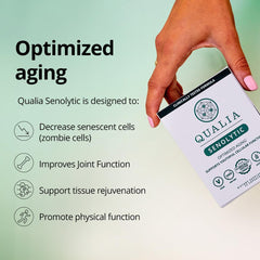 Qualia Life Sciences Senolytic Ultimate bottle with label details and branding.