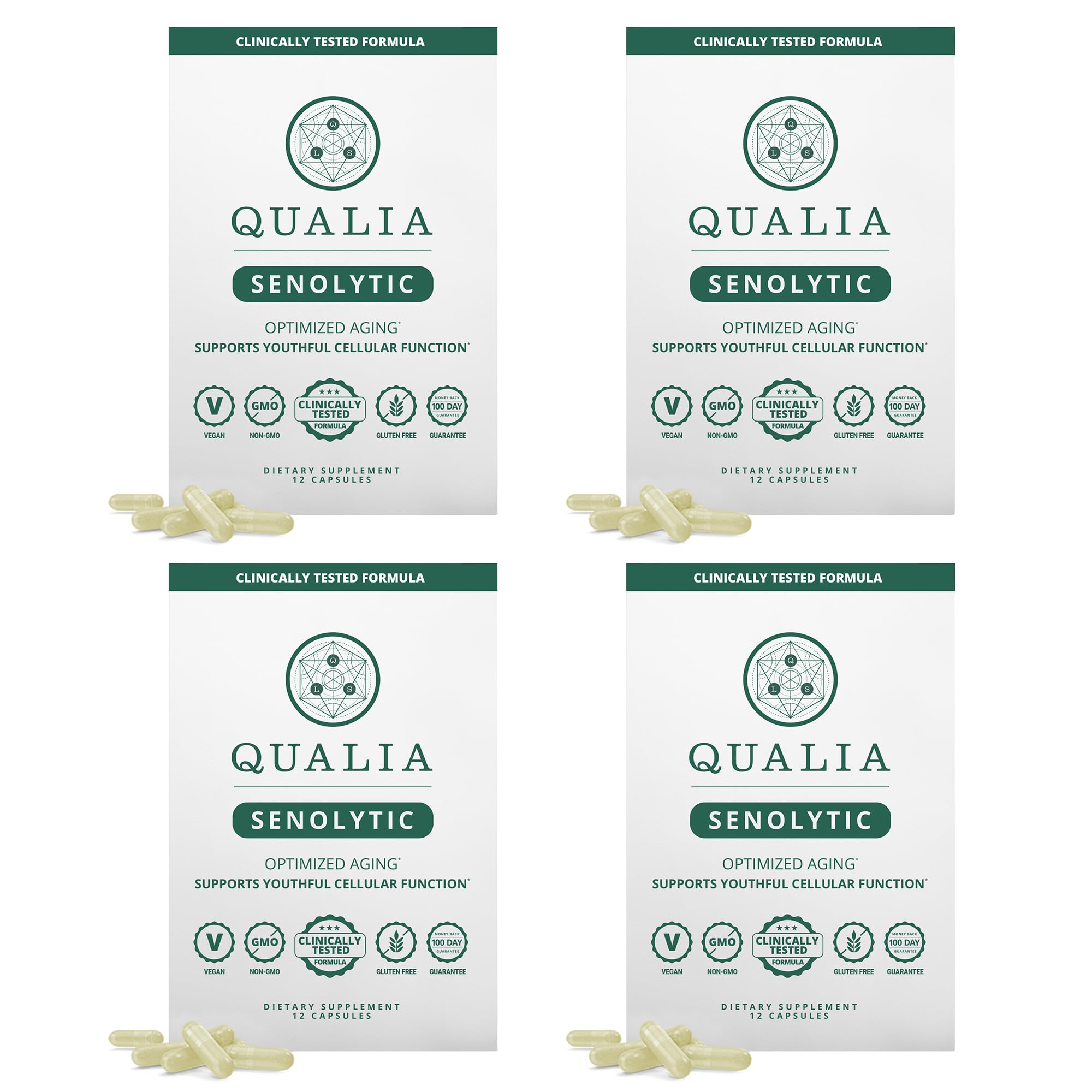 Qualia Life Sciences Senolytic Ultimate bottle front for cellular support.