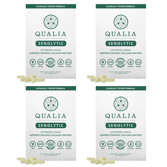 Qualia Life Sciences Senolytic Ultimate bottle front for cellular support.