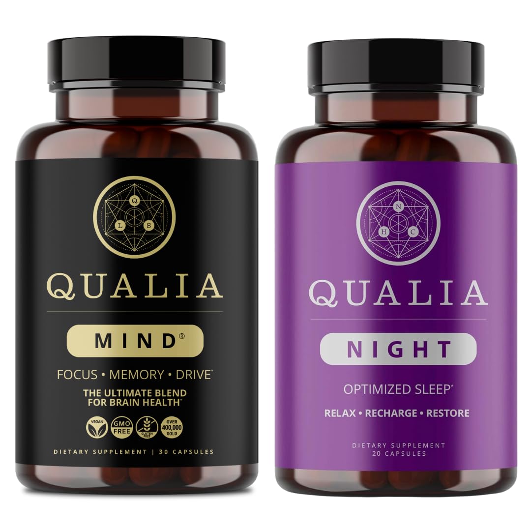 Qualia Mind 2.0 bottle shown, potential focus boost for workdays.
