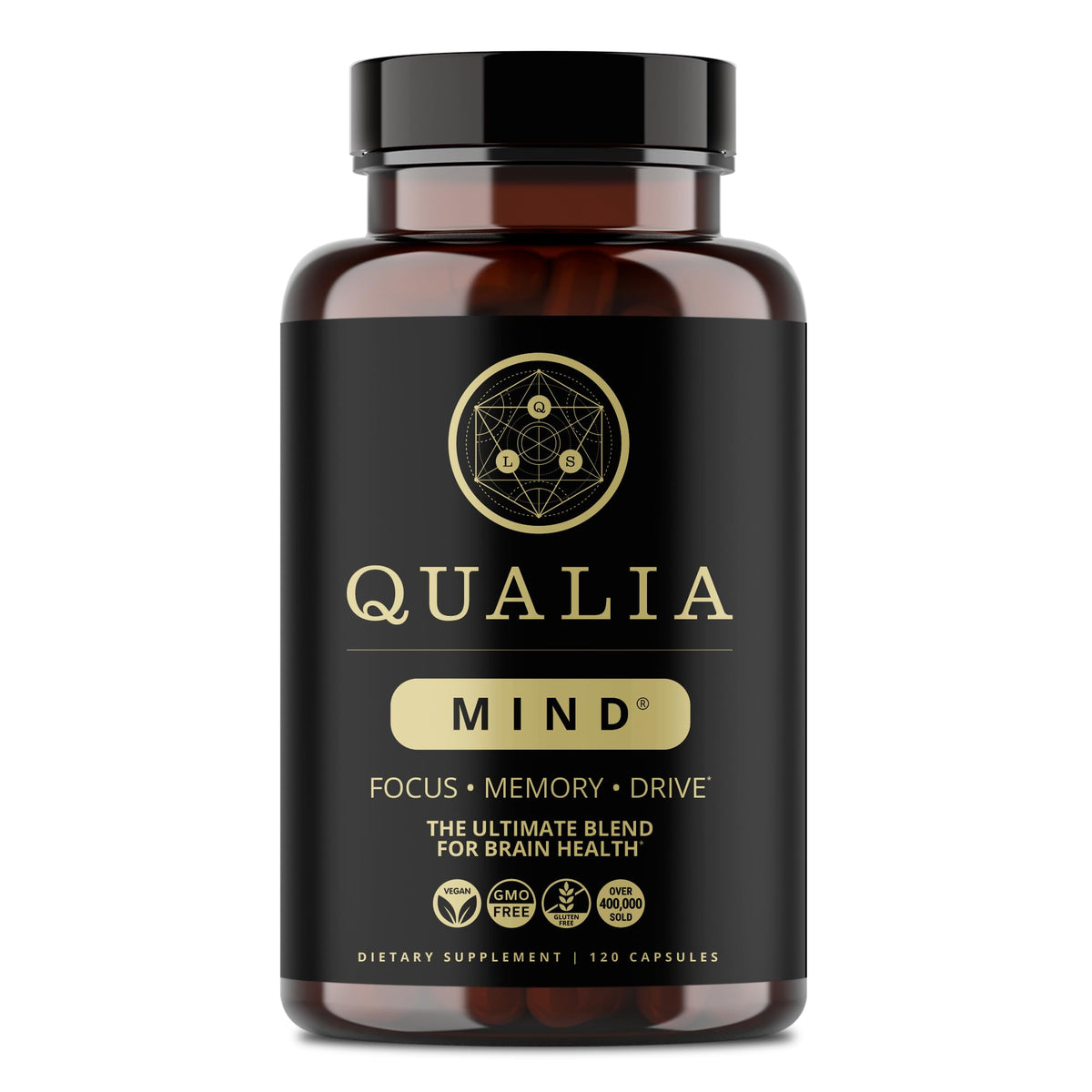 Qualia Mind bottle on desk signaling focus and productivity benefits.