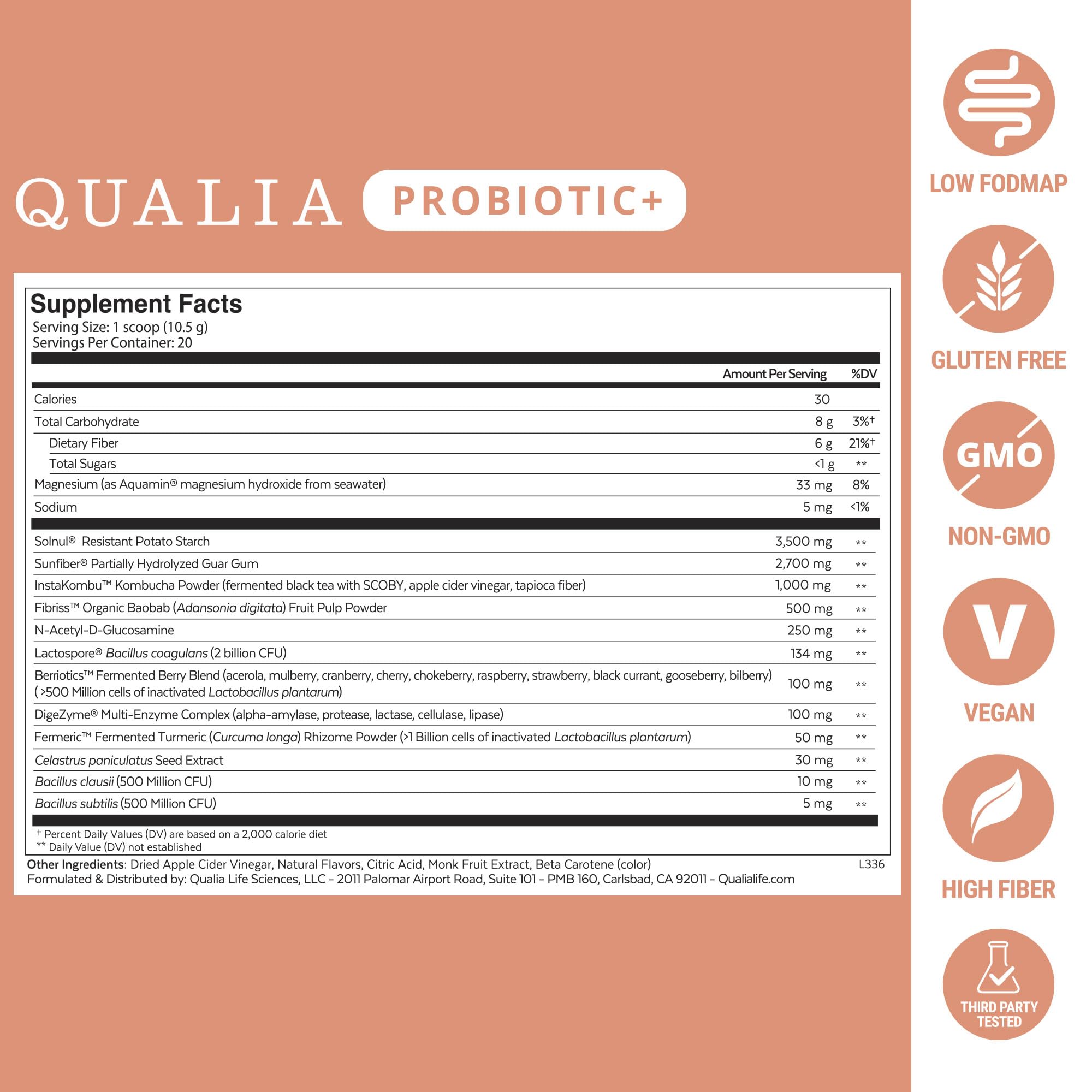 Qualia Probiotic scoop measuring a daily serving