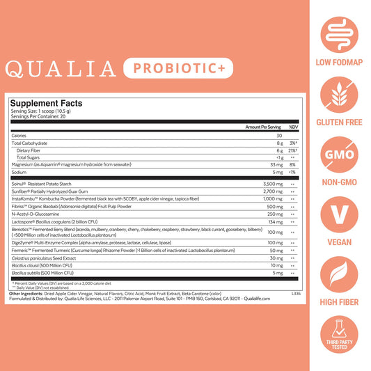 Qualia Probiotic scoop measuring a daily serving