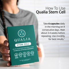 Qualia Stem Cell jar with herbal extracts conveying natural ingredients.
