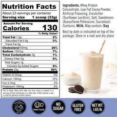 Close-up of Qualify Cookies and Cream powder being poured into a shake.