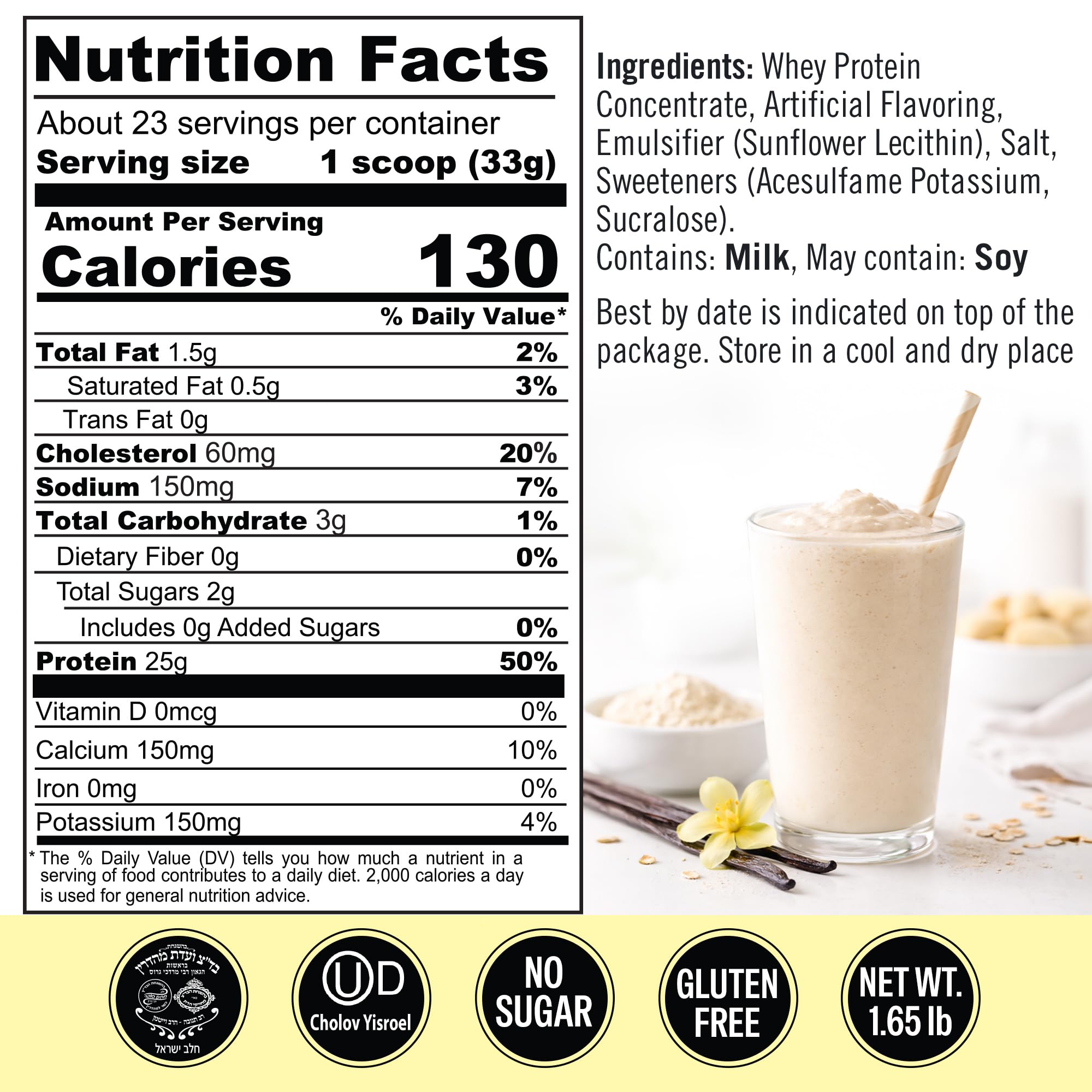 Qualify protein shake glass ready for creamy vanilla smoothies after training