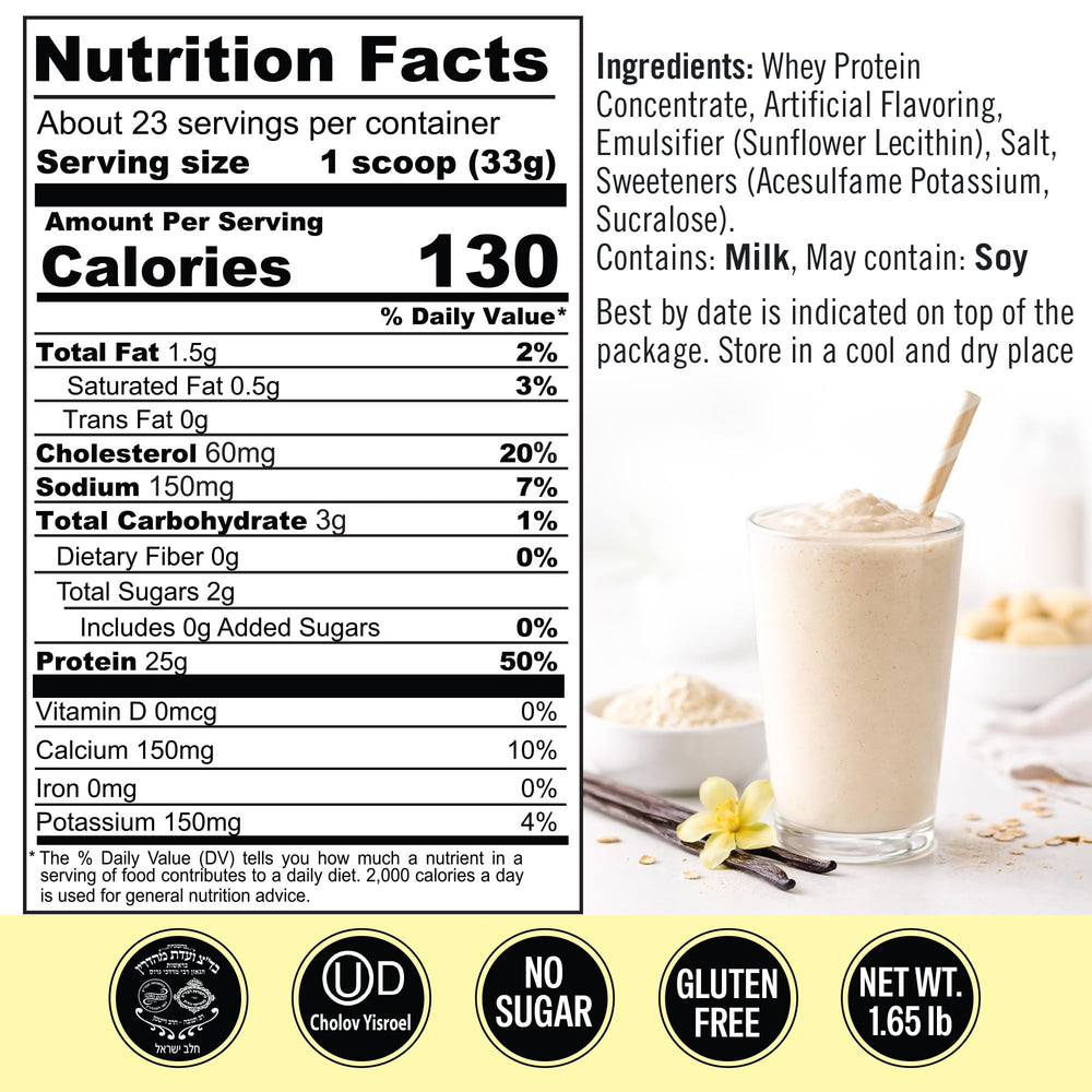 Qualify protein shake glass ready for creamy vanilla smoothies after training