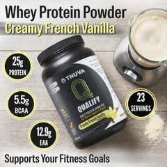 Qualify vanilla protein powder label highlights kosher certification and purity