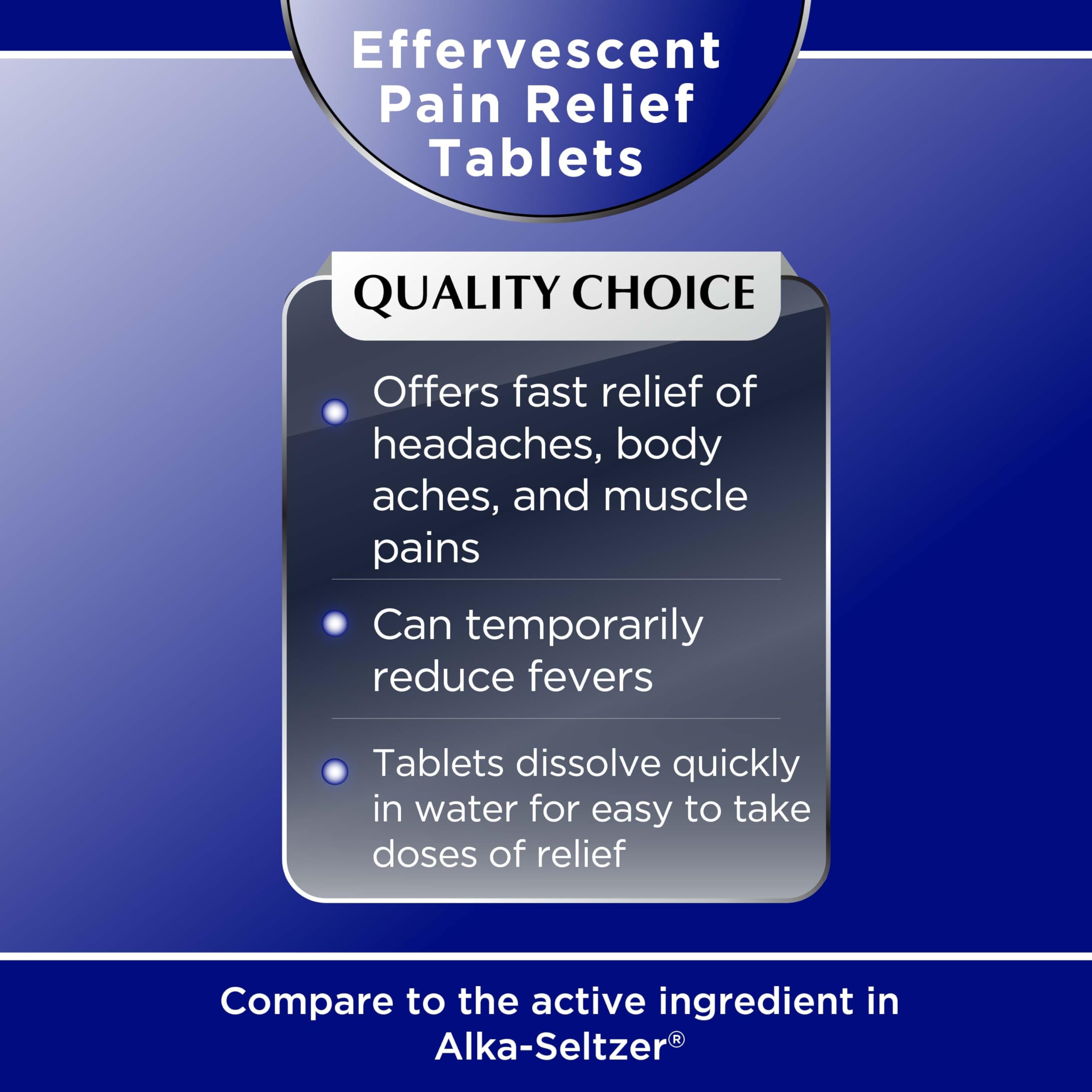 Quality Choice tablets dissolving rapidly in water for quick absorption.