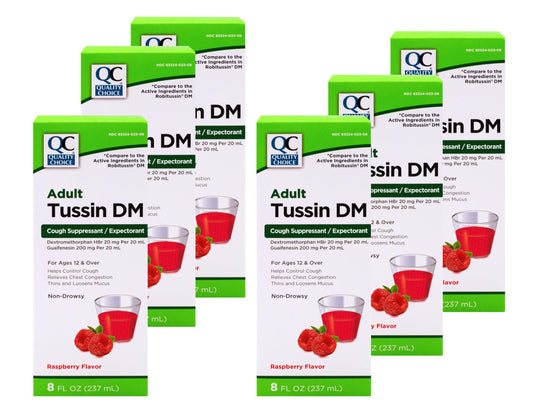 Quality Choice Tussin DM bottle front view for non-drowsy cold relief