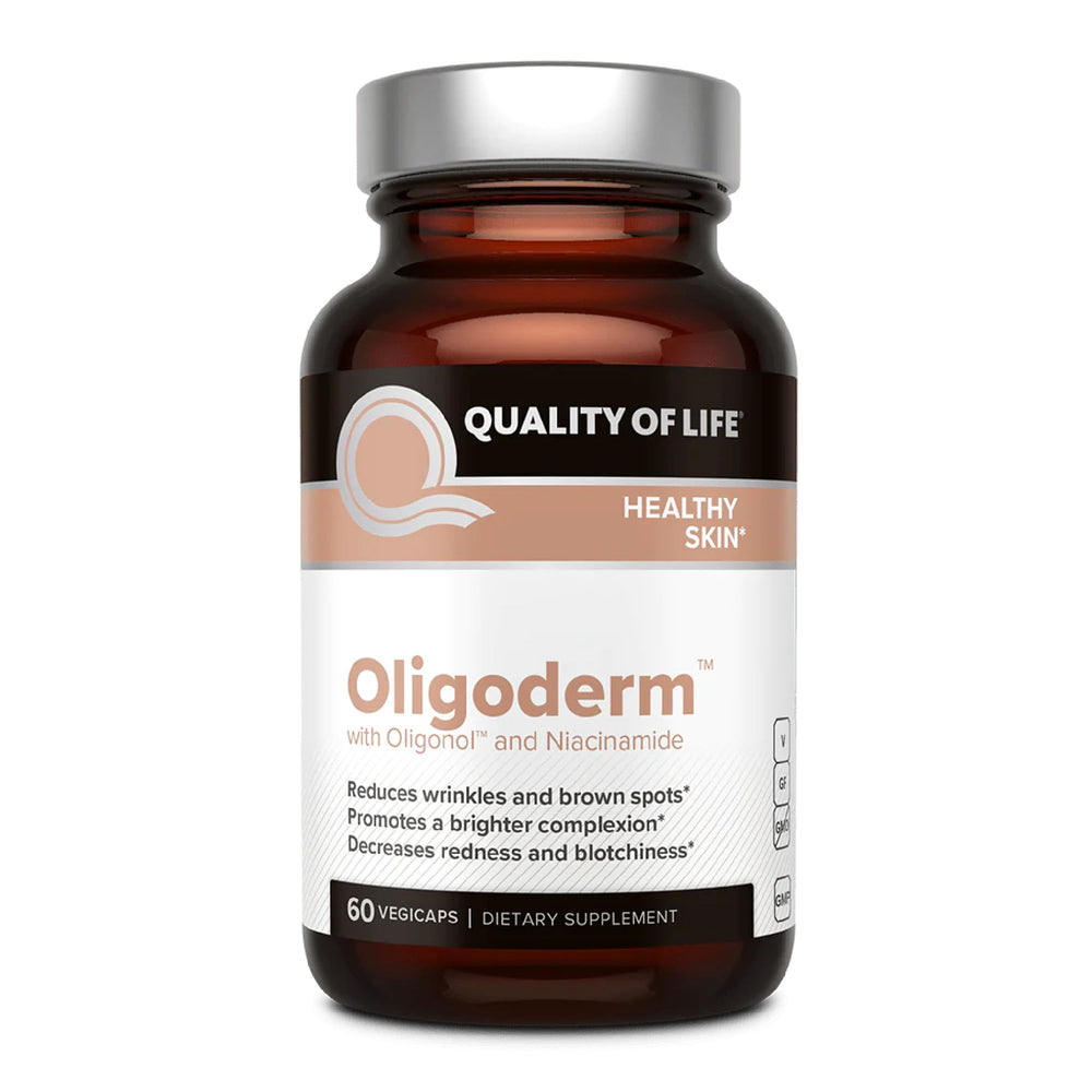 Quality of Life Oligoderm bottle front signals premium skin support for daily radiance.