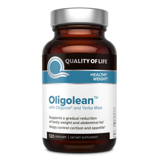 Quality of Life Oligolean bottle front for daily metabolism support and easy supplement routine.