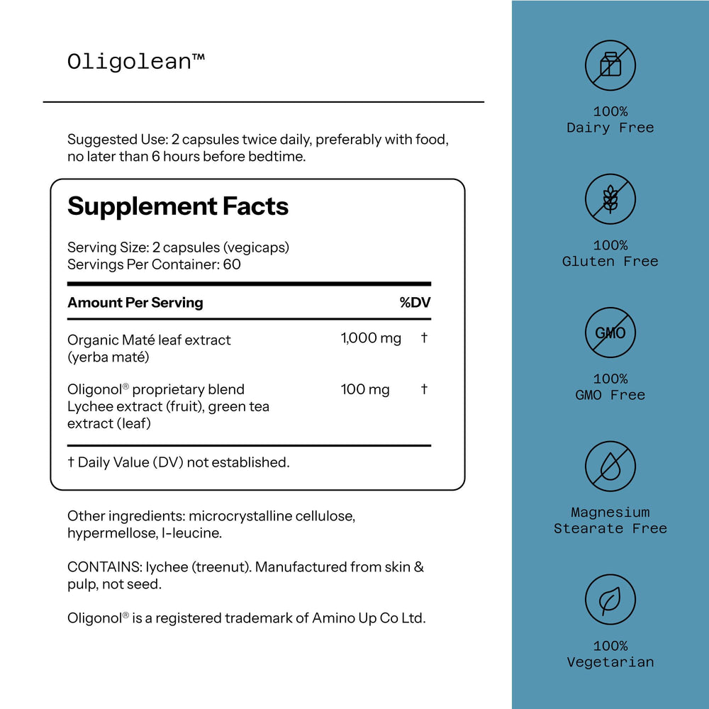 Quality of Life Oligolean capsules closeup highlighting vegan capsules for natural energy support.