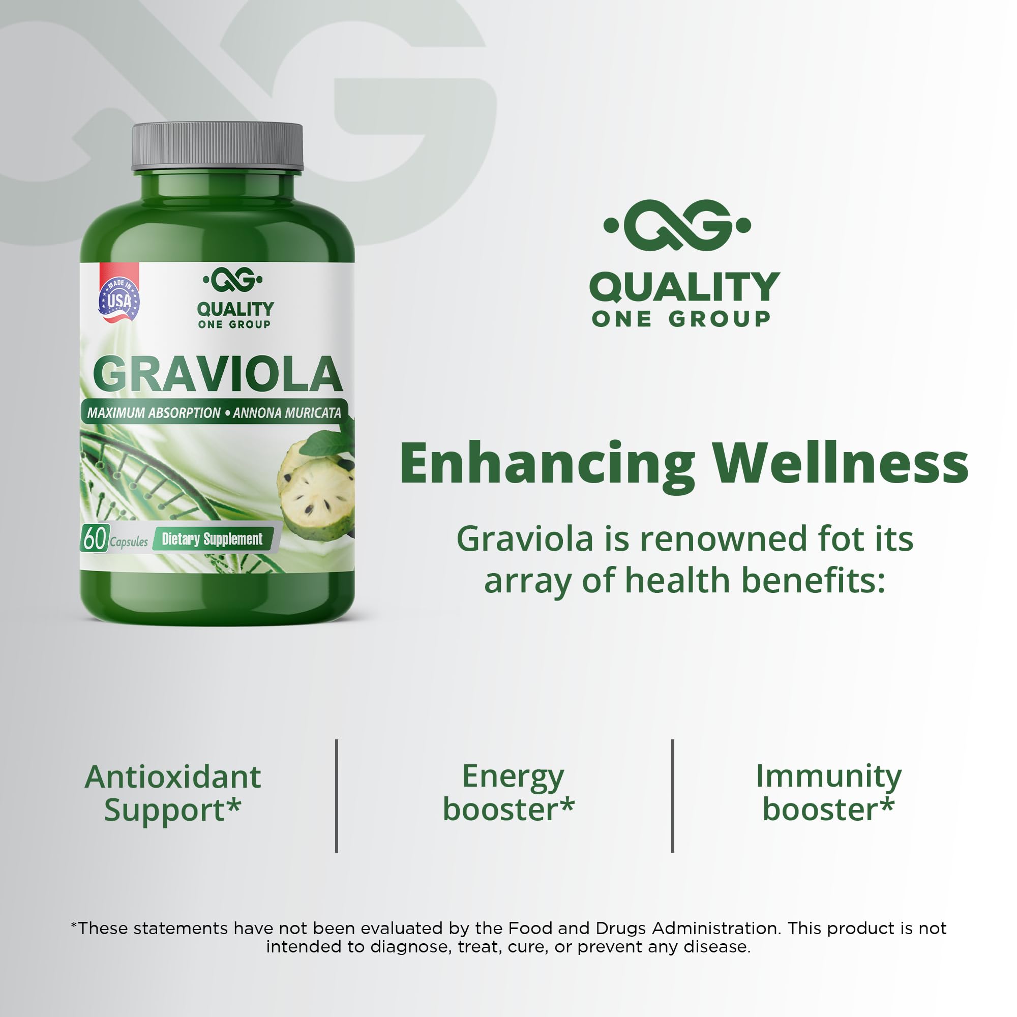 Quality One Graviola Max glass bottle displayed on shelf