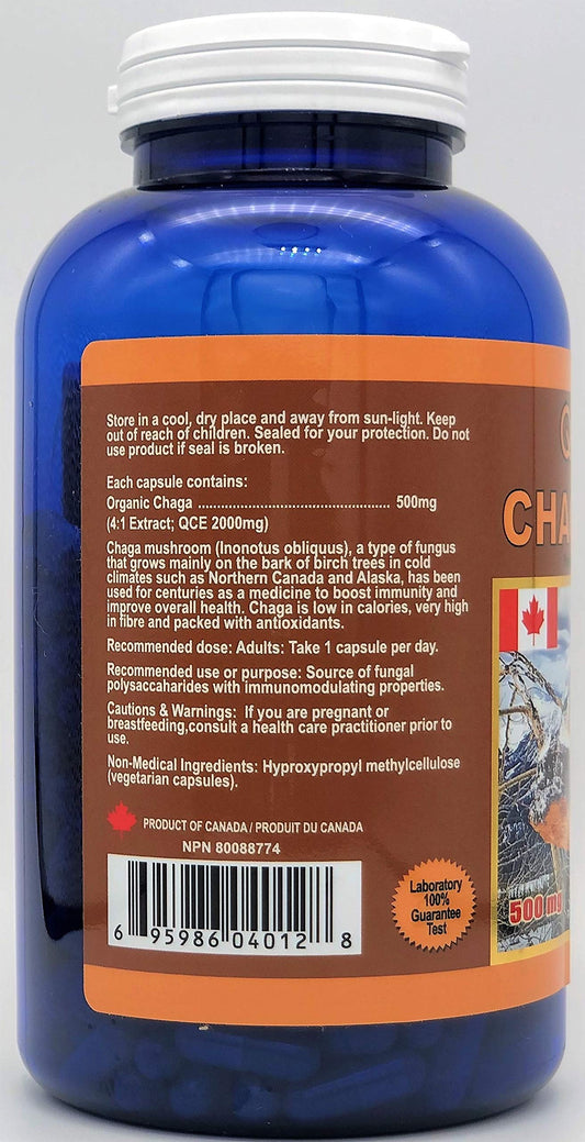 QualityLab Chaga Gold label close-up showing Canadian-made quality