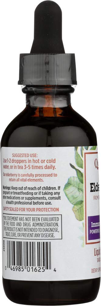 Quantum Elderberry Liquid Extract label highlights compact 2 oz size