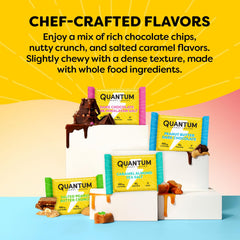 Quantum Energy Square nutrition facts emphasizing 10g protein and 100mg caffeine.