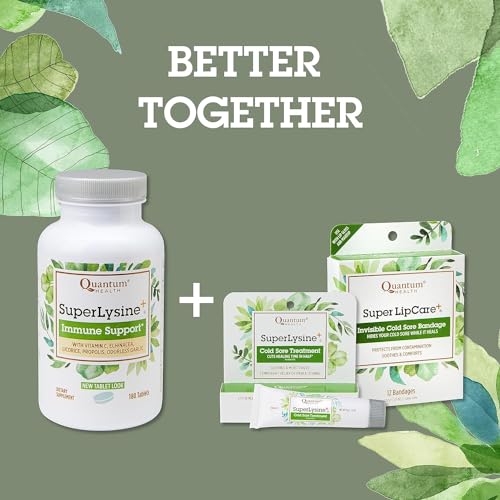 Close-up of Quantum Health SuperLysine+ tablets with coated, easy-to-swallow form