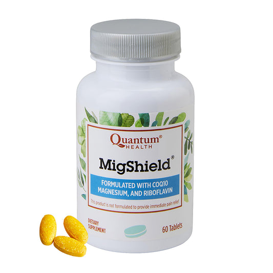 Quantum MigShield bottle front: trusted magnesium supplement for daily wellness.