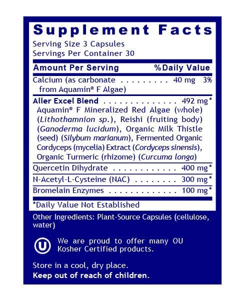 Quantum Nutrition Aller Plus serving idea shows 3 capsules daily usage.
