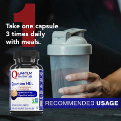 Quantum Nutrition Betaine HCl capsules in box signaling vegan, clean digestive support.