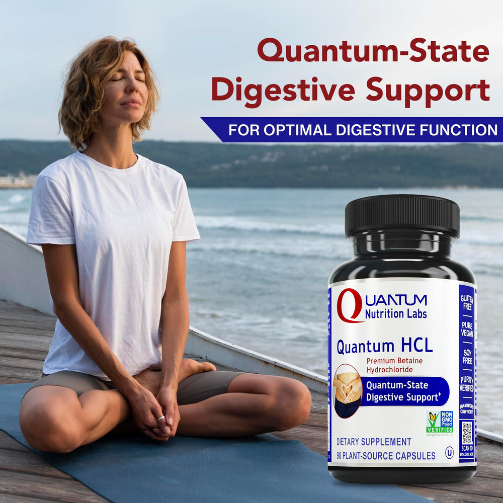 Quantum Nutrition Betaine HCl label and packaging emphasizing purity.