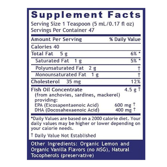 Quantum Nutrition EPA/DHA liquid glass bottle highlighting purity and freshness preservation