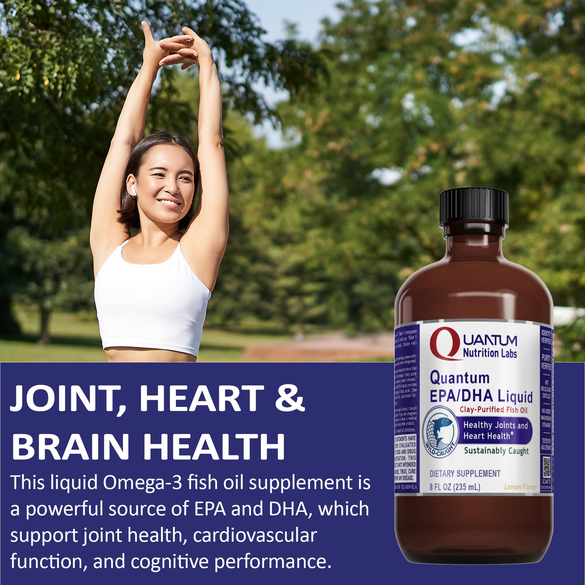 Quantum Nutrition EPA/DHA bottle in packaging showing glass preservation and quality