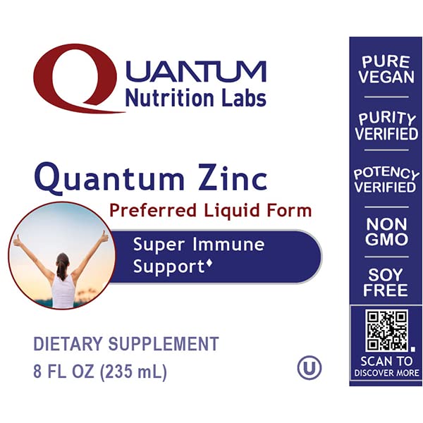 Quantum Nutrition Labs 8 oz bottle highlights accessible home zinc supplementation