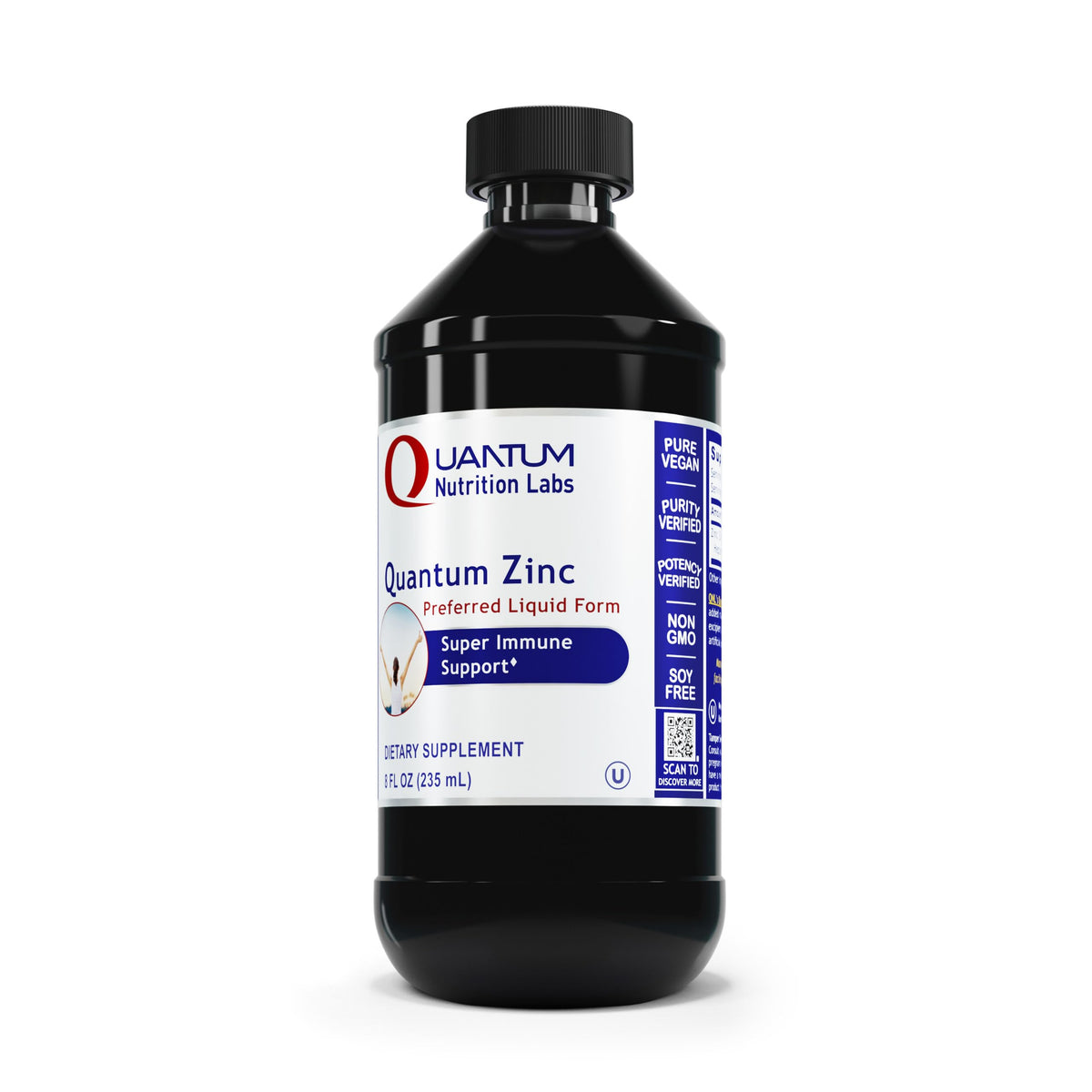 Quantum Nutrition Labs Liquid Zinc Drops bottle pour illustrating easy daily dosing for immune support