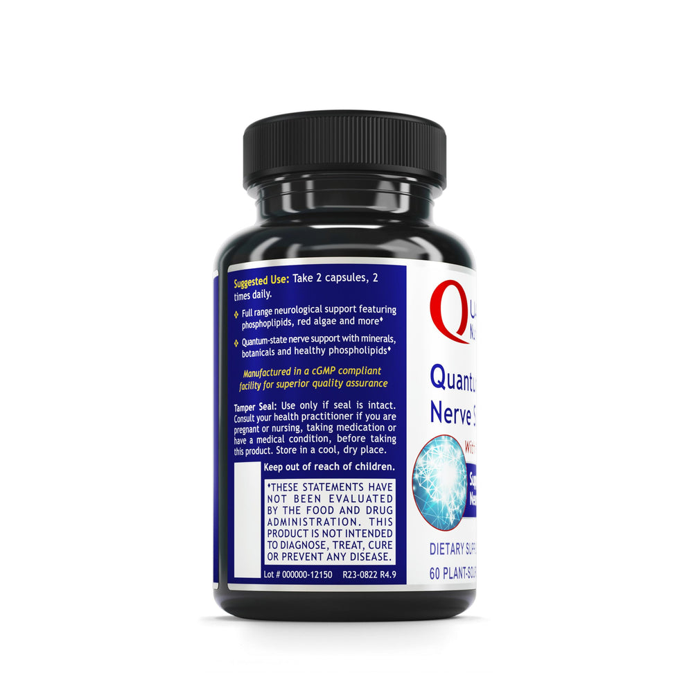 Quantum Nutrition Labs Nerve Support ingredients include Rhodiola and Alpha-GPC for cognitive wellness