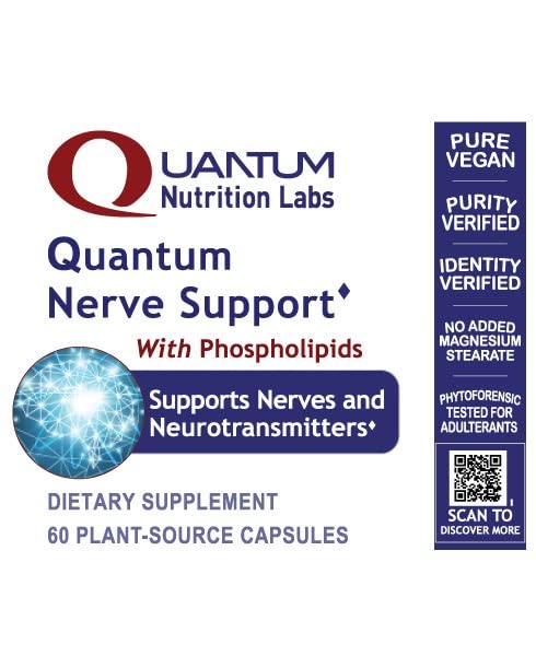 Quantum Nutrition Labs Nerve Support label highlights vegan formula and no magnesium stearate