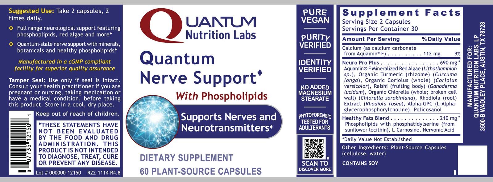 Quantum Nutrition Labs Nerve Support packaging protects potency with Violite technology