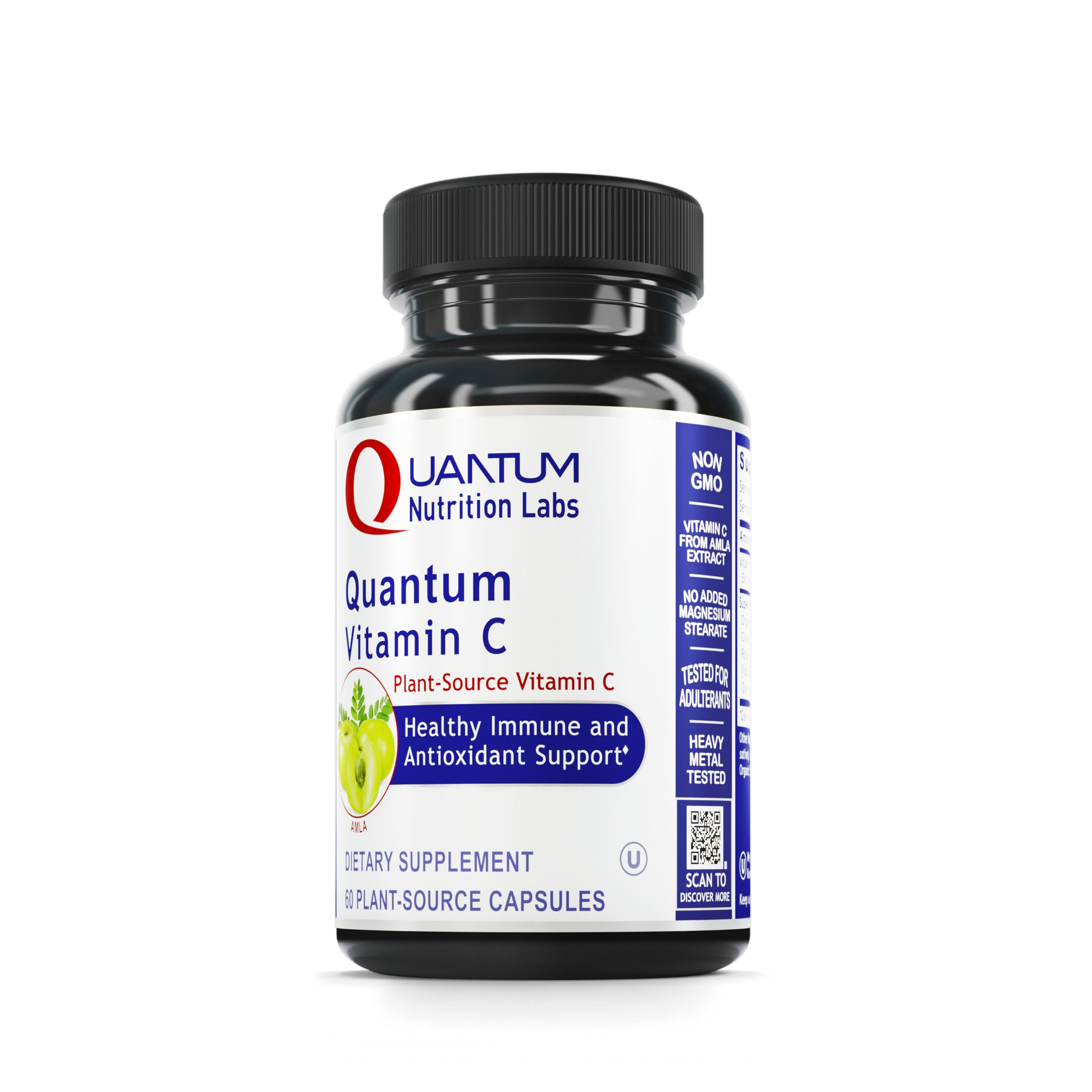 Quantum Nutrition Labs Quantum Vitamin C bottle with organic whole-food source for daily use.