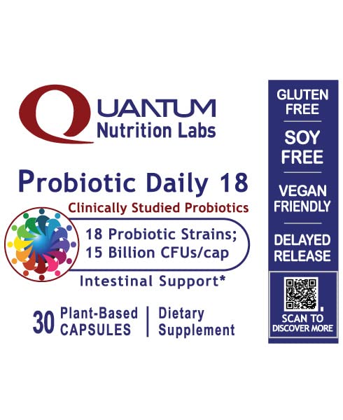 Quantum Nutrition Probiotic Daily 18 bottle-open image emphasizes easy daily use.