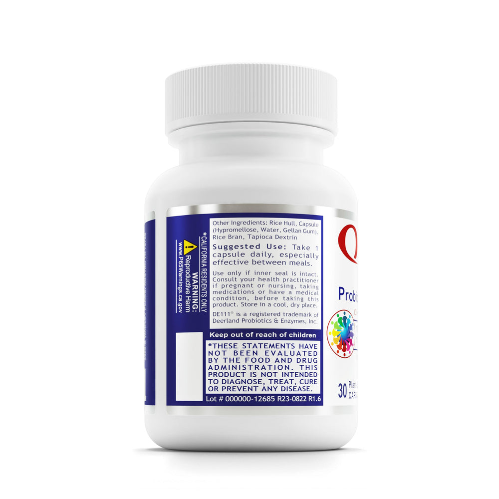 Quantum Nutrition Probiotic Daily 18 label shows 18-strain formula for gut health.