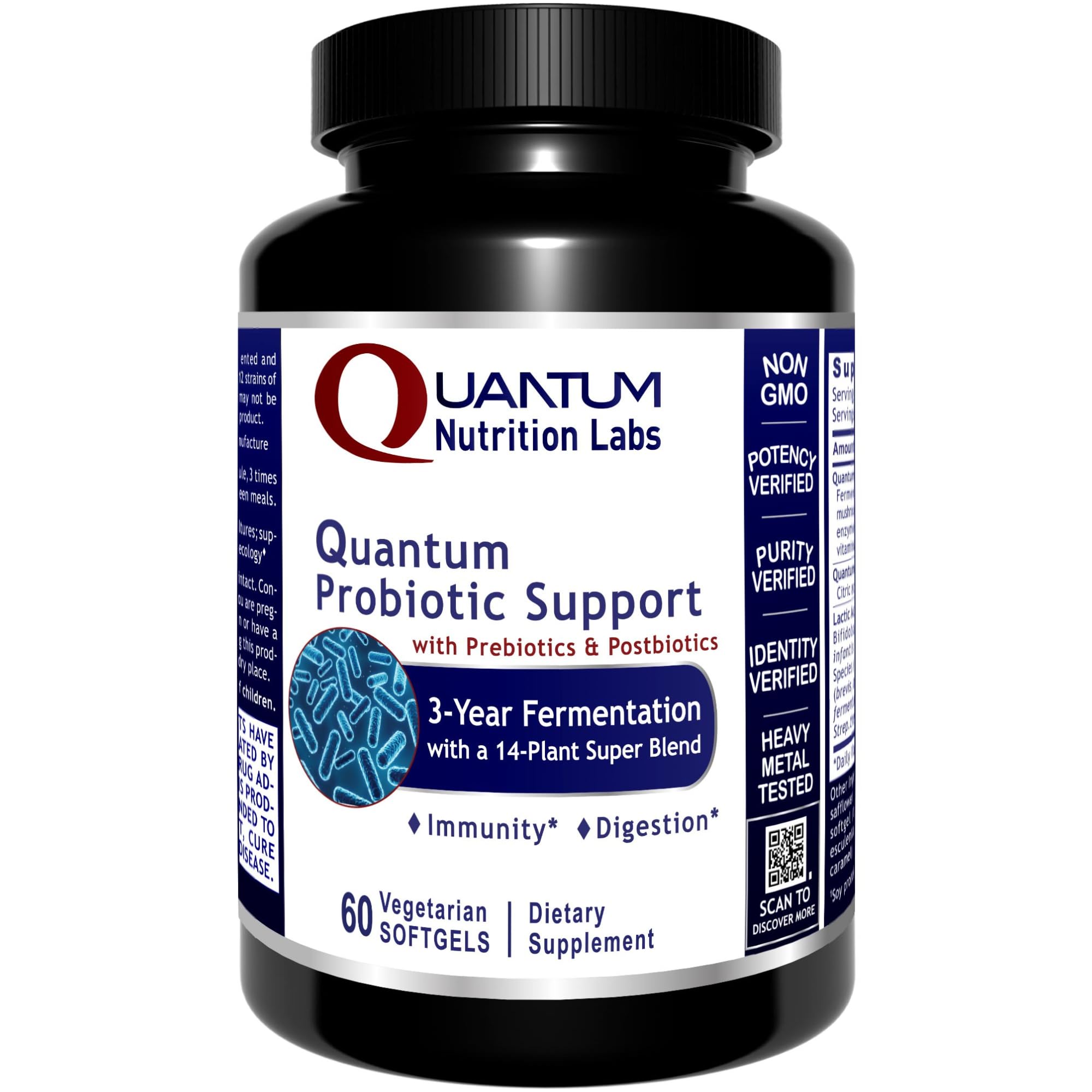 Quantum Nutrition Probiotic Support bottle for convenient daily gut balance.