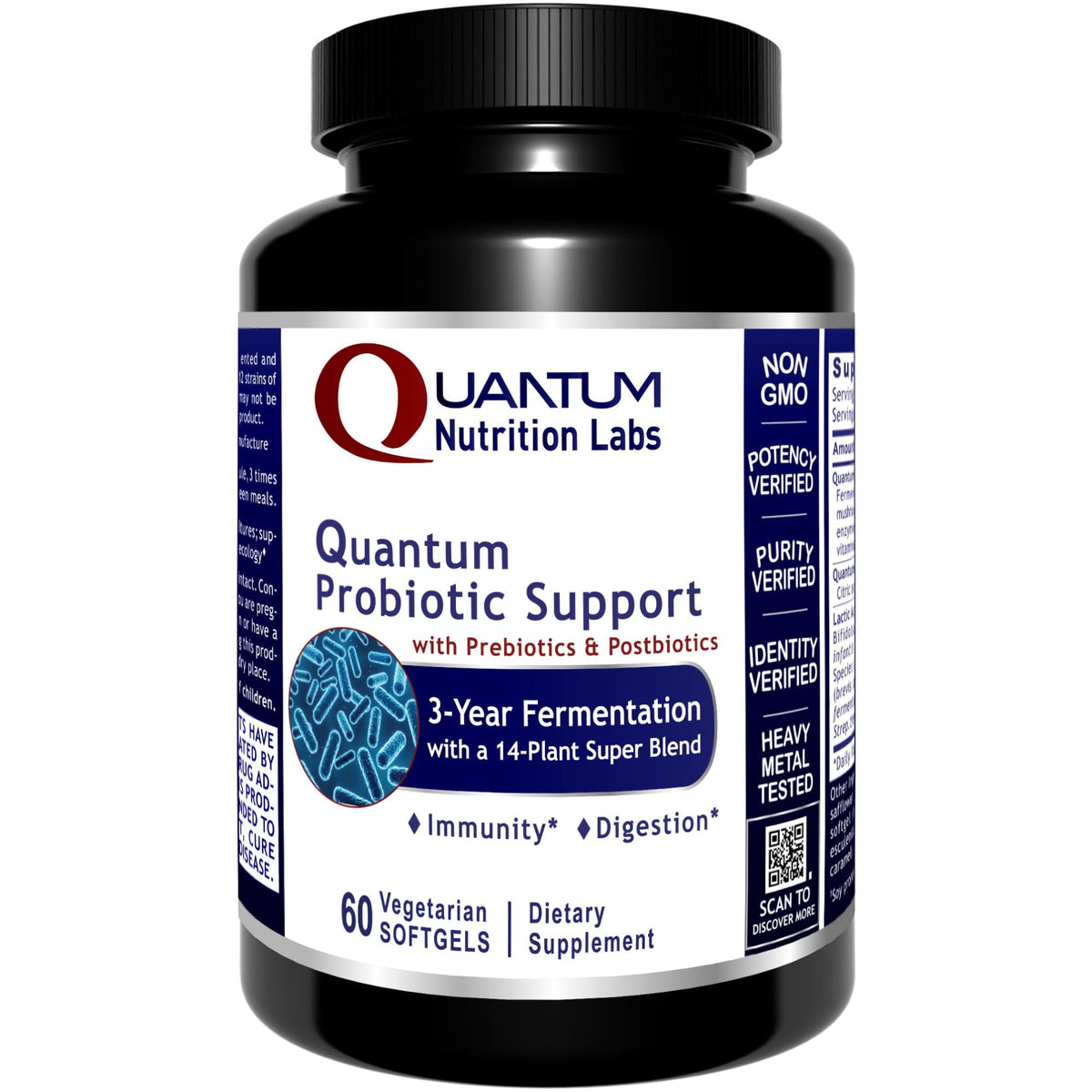 Quantum Nutrition Probiotic Support bottle for convenient daily gut balance.