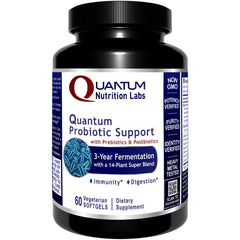 Quantum Nutrition Probiotic Support bottle for convenient daily gut balance.
