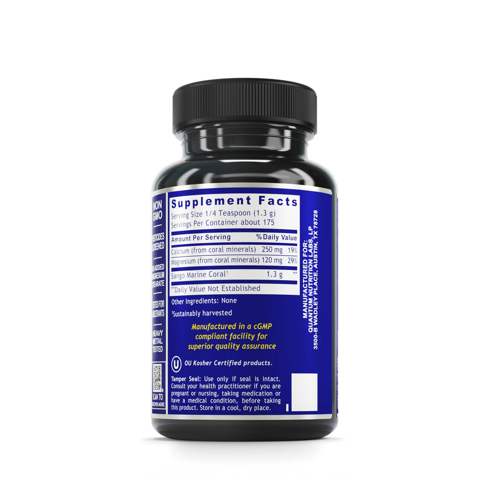 Pouring Quantum Nutrition QNL Calci-Mag powder for easy daily calcium intake.